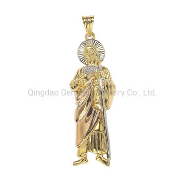 925 Silver 18K 10K 14K Gold 3 Color Saint Jude Pendant with Diamond Cutting Circle Part Fashion Jewelry